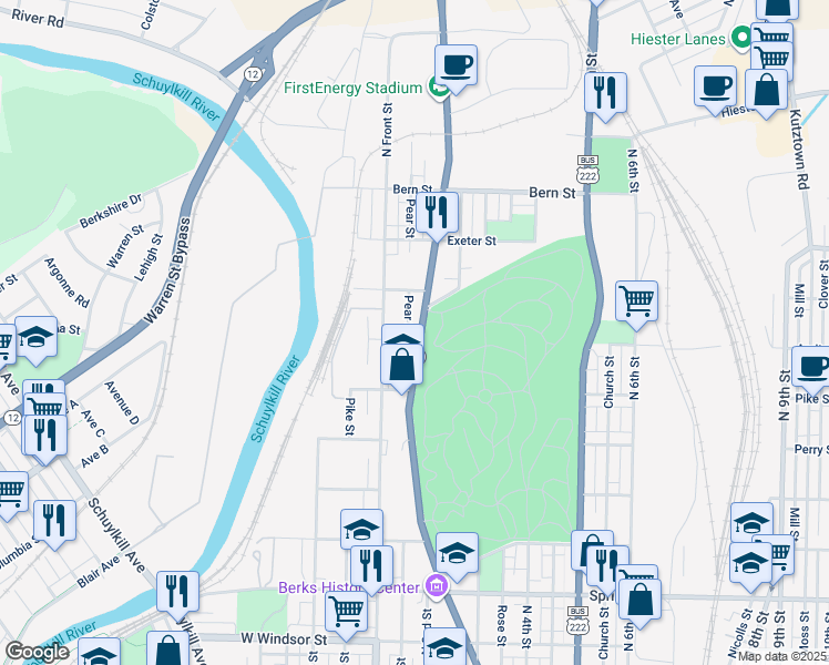 map of restaurants, bars, coffee shops, grocery stores, and more near 1506 Centre Avenue in Reading