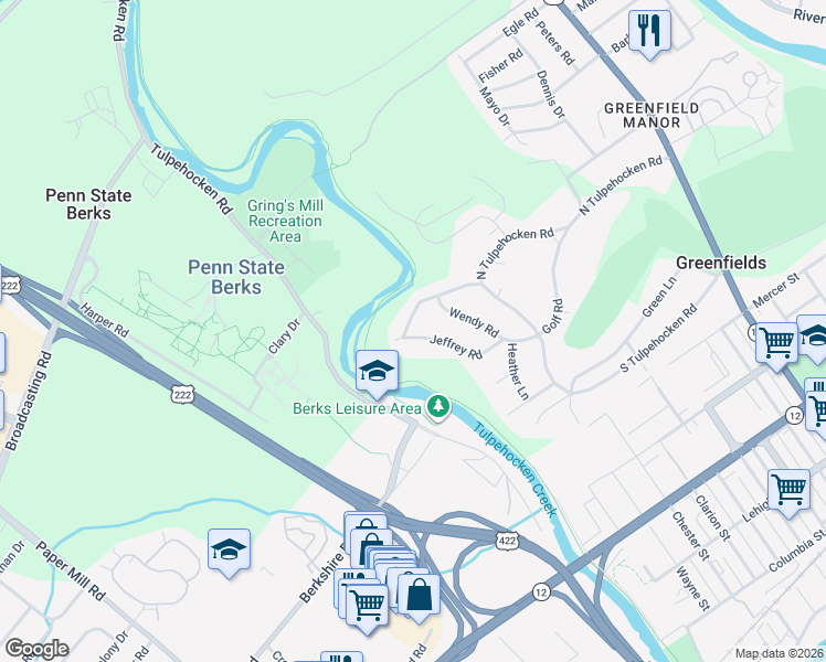 map of restaurants, bars, coffee shops, grocery stores, and more near 21 Jeffrey Road in Reading