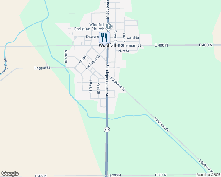 map of restaurants, bars, coffee shops, grocery stores, and more near 709 South Independence Street in Windfall