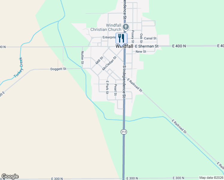 map of restaurants, bars, coffee shops, grocery stores, and more near 709 Pearl Street in Windfall
