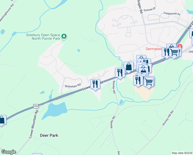 map of restaurants, bars, coffee shops, grocery stores, and more near 52 Parchment Drive in New Hope