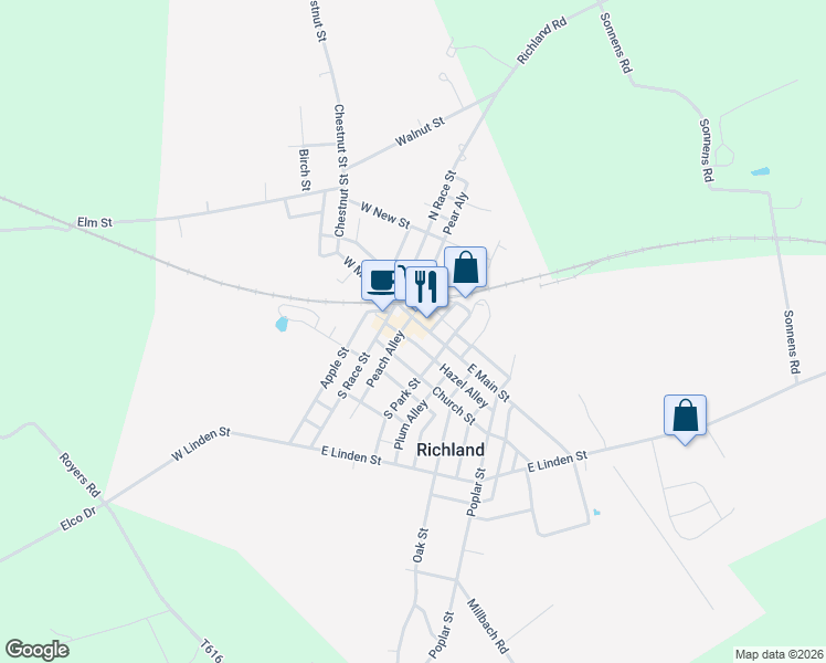 map of restaurants, bars, coffee shops, grocery stores, and more near 8 East Main Street in Richland