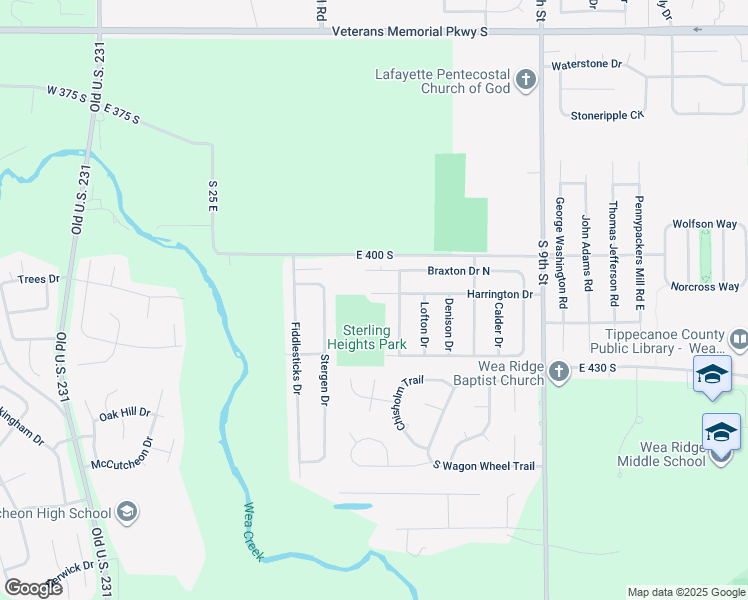 map of restaurants, bars, coffee shops, grocery stores, and more near 625 Braxton Drive North in Lafayette