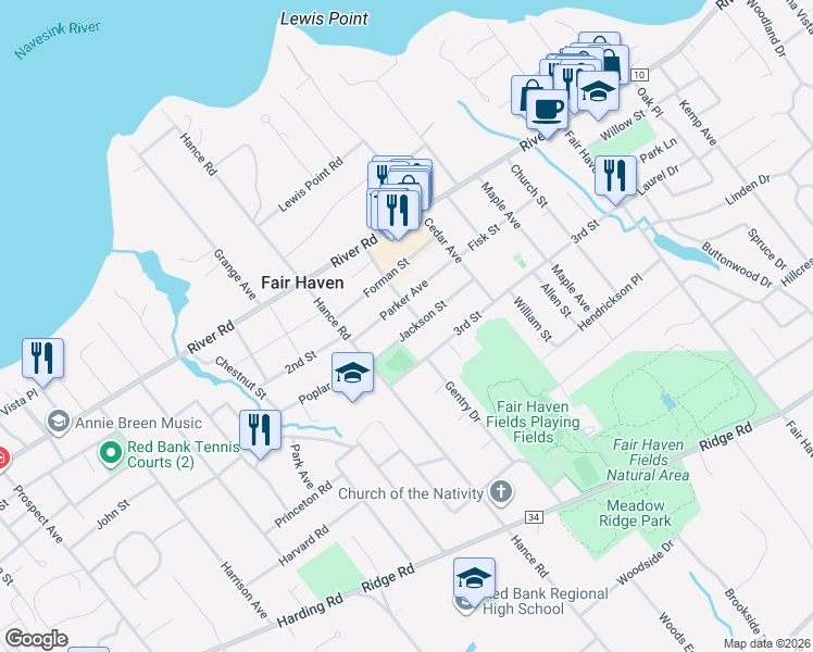 map of restaurants, bars, coffee shops, grocery stores, and more near 66 Parker Avenue in Fair Haven