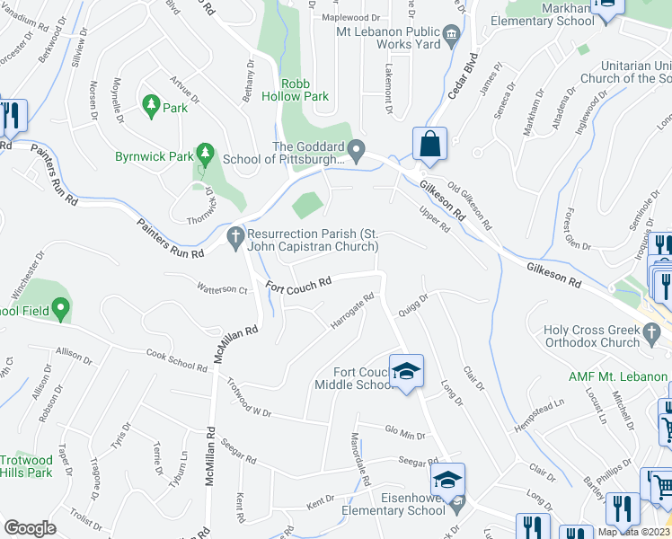 map of restaurants, bars, coffee shops, grocery stores, and more near 636 Aljo Drive in Pittsburgh
