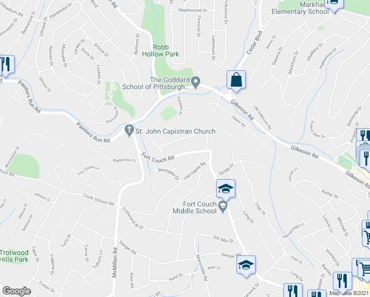 map of restaurants, bars, coffee shops, grocery stores, and more near 636 Aljo Drive in Pittsburgh