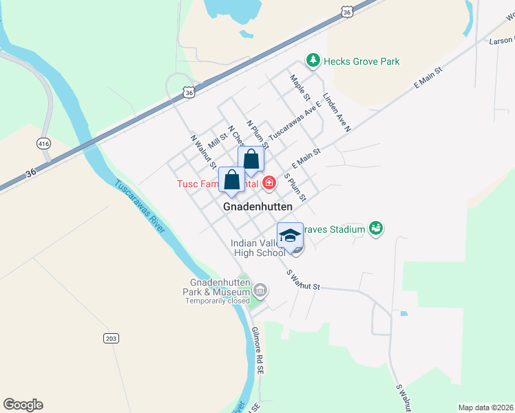 map of restaurants, bars, coffee shops, grocery stores, and more near in Gnadenhutten