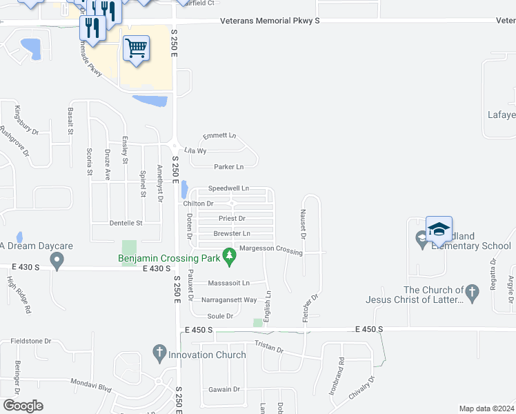 map of restaurants, bars, coffee shops, grocery stores, and more near 2739 Chilton Drive in Lafayette
