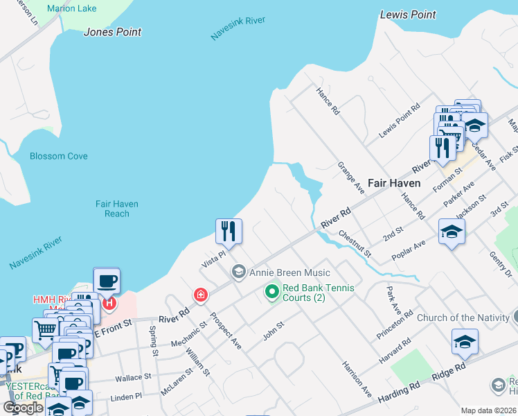 map of restaurants, bars, coffee shops, grocery stores, and more near 45 Haddon Park in Fair Haven