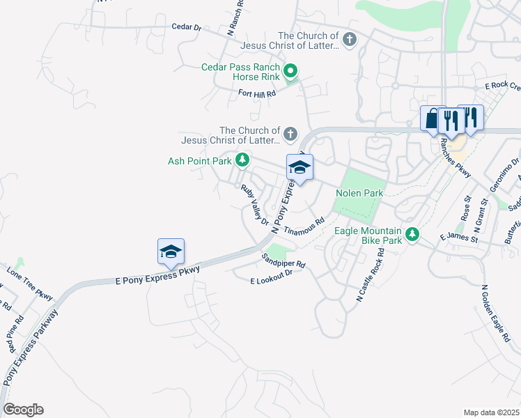 map of restaurants, bars, coffee shops, grocery stores, and more near 2894 Ruby Valley Drive in Eagle Mountain