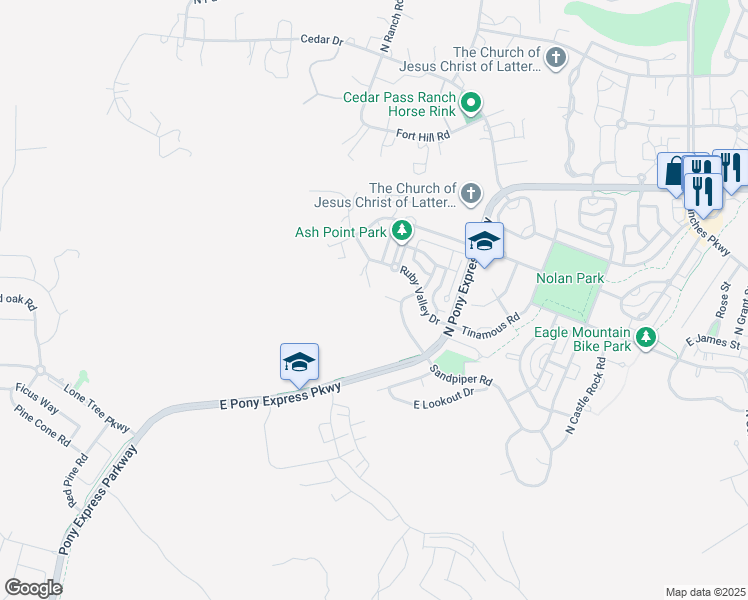 map of restaurants, bars, coffee shops, grocery stores, and more near 7745 North Mountain Ash Way in Eagle Mountain