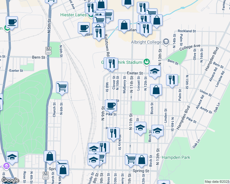 map of restaurants, bars, coffee shops, grocery stores, and more near 938 Union Street in Reading