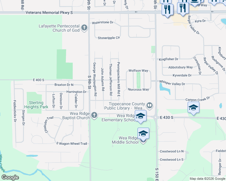 map of restaurants, bars, coffee shops, grocery stores, and more near 4008 Pennypackers Mill Road in Lafayette
