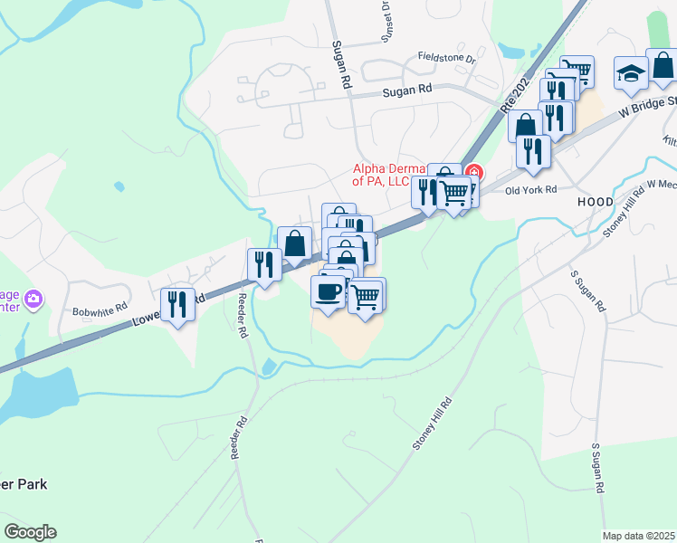 map of restaurants, bars, coffee shops, grocery stores, and more near 1 Market Place in New Hope