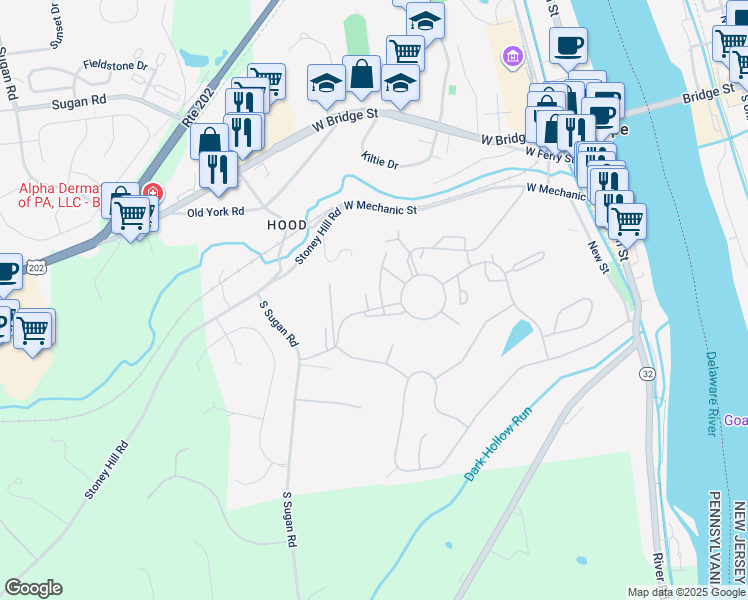 map of restaurants, bars, coffee shops, grocery stores, and more near 52 Darien in New Hope