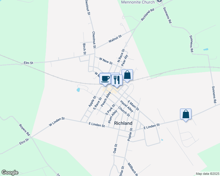 map of restaurants, bars, coffee shops, grocery stores, and more near 6 East Main Street in Richland
