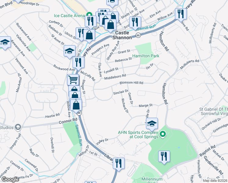 map of restaurants, bars, coffee shops, grocery stores, and more near 1802 McCully Road in Pittsburgh