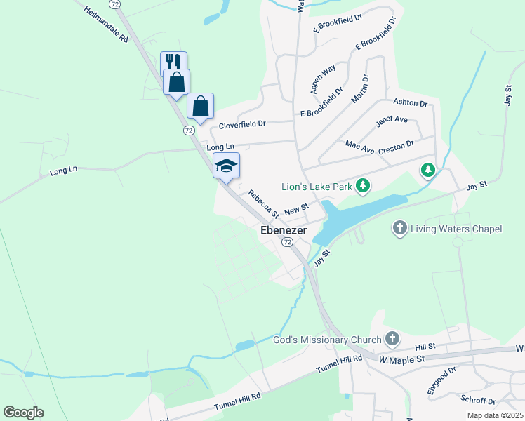 map of restaurants, bars, coffee shops, grocery stores, and more near 410 Ebenezer Road in Lebanon