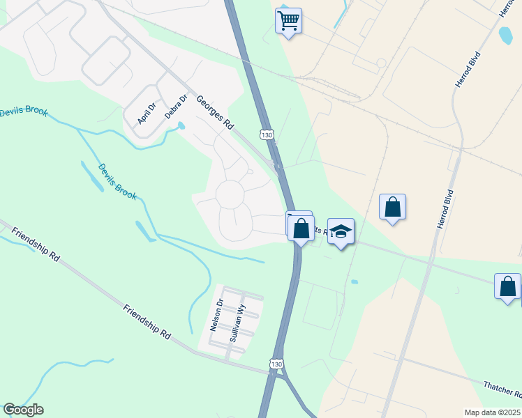map of restaurants, bars, coffee shops, grocery stores, and more near 5 Pine Hill Court in South Brunswick Township