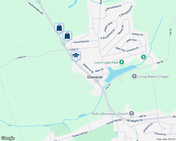 map of restaurants, bars, coffee shops, grocery stores, and more near 410 Ebenezer Road in Lebanon