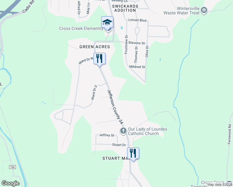 map of restaurants, bars, coffee shops, grocery stores, and more near 1186 Bantam Ridge Road in Steubenville