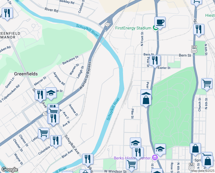 map of restaurants, bars, coffee shops, grocery stores, and more near 6 Cartech Road in Reading
