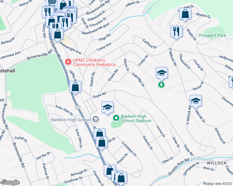 map of restaurants, bars, coffee shops, grocery stores, and more near 4761 Frich Drive in Pittsburgh