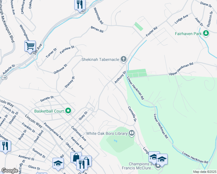 map of restaurants, bars, coffee shops, grocery stores, and more near 3402 Foster Rd in White Oak