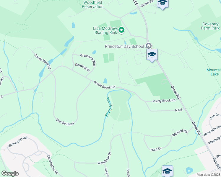 map of restaurants, bars, coffee shops, grocery stores, and more near 132 Pretty Brook Road in Princeton