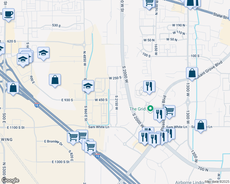 map of restaurants, bars, coffee shops, grocery stores, and more near 378 South 2150 West in Pleasant Grove