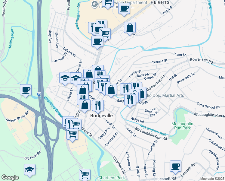 map of restaurants, bars, coffee shops, grocery stores, and more near in Bridgeville