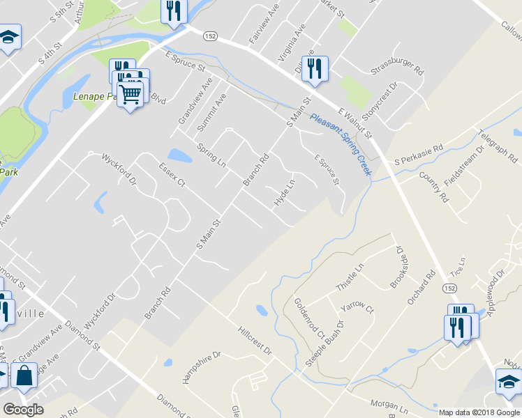 map of restaurants, bars, coffee shops, grocery stores, and more near 504 Nob Hill Drive in Perkasie