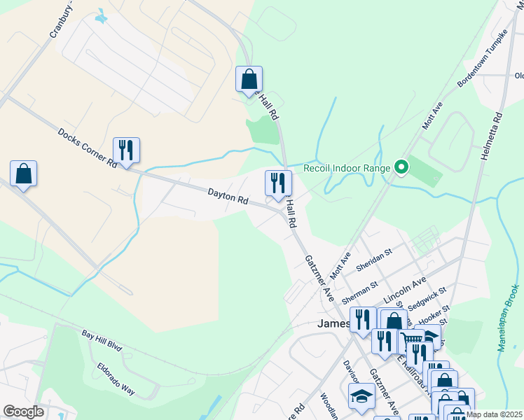 map of restaurants, bars, coffee shops, grocery stores, and more near 24 Dayton Road in Jamesburg
