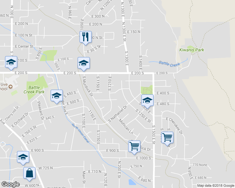 map of restaurants, bars, coffee shops, grocery stores, and more near 1244 East 400 South in Pleasant Grove