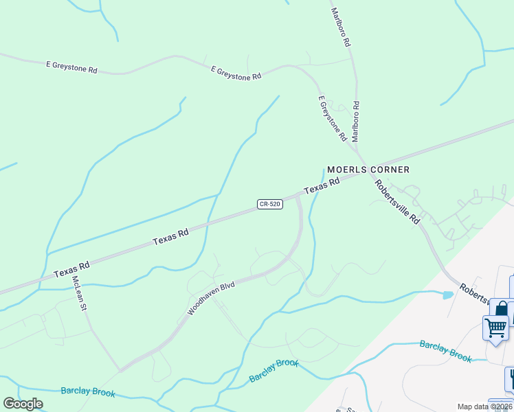 map of restaurants, bars, coffee shops, grocery stores, and more near 533 Texas Road in Old Bridge Township