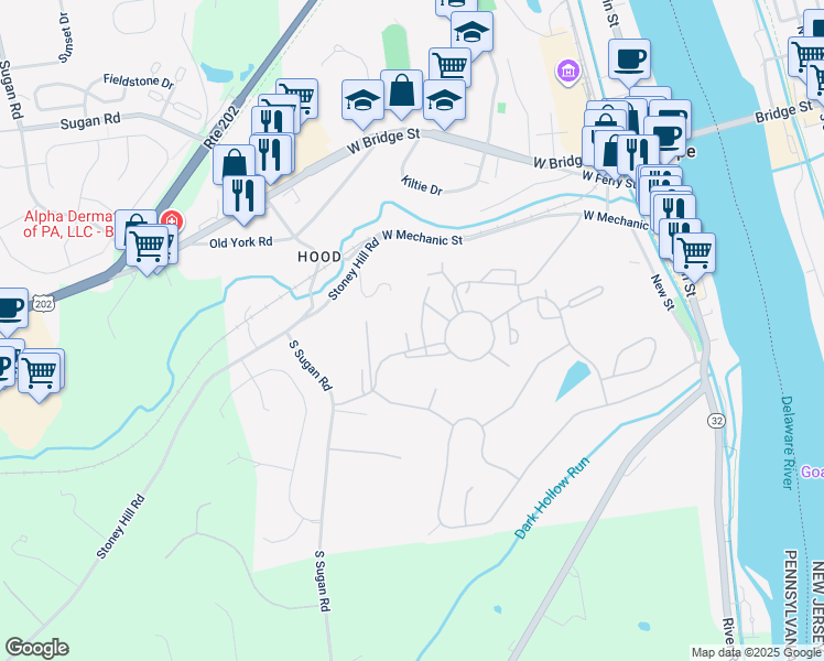 map of restaurants, bars, coffee shops, grocery stores, and more near 6 Darien Way in New Hope