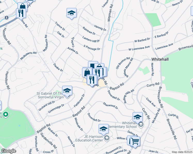 map of restaurants, bars, coffee shops, grocery stores, and more near 5301 Grove Road in Pittsburgh