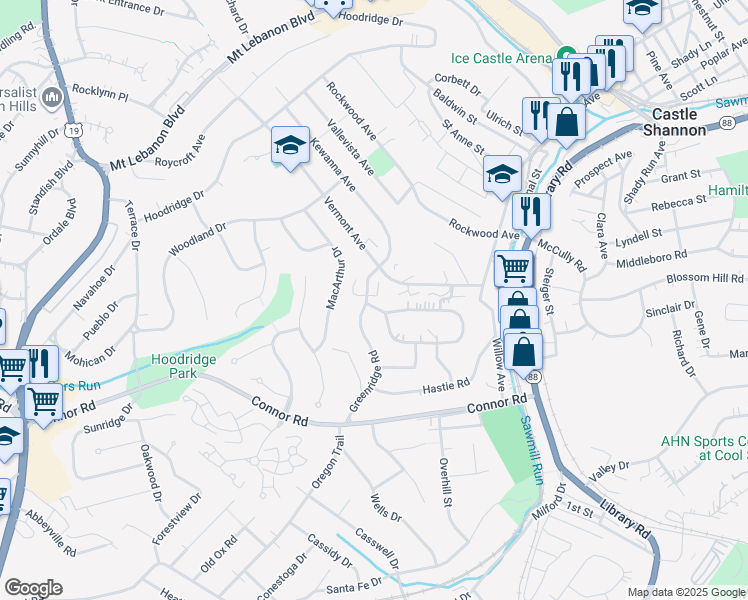 map of restaurants, bars, coffee shops, grocery stores, and more near 4201 Greenridge Road in Pittsburgh