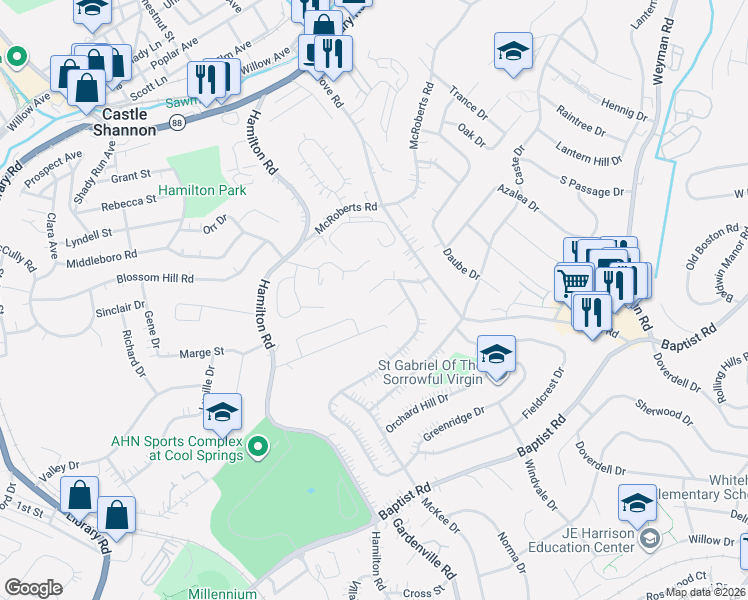 map of restaurants, bars, coffee shops, grocery stores, and more near 5333 Overlook Glen Drive in Pittsburgh