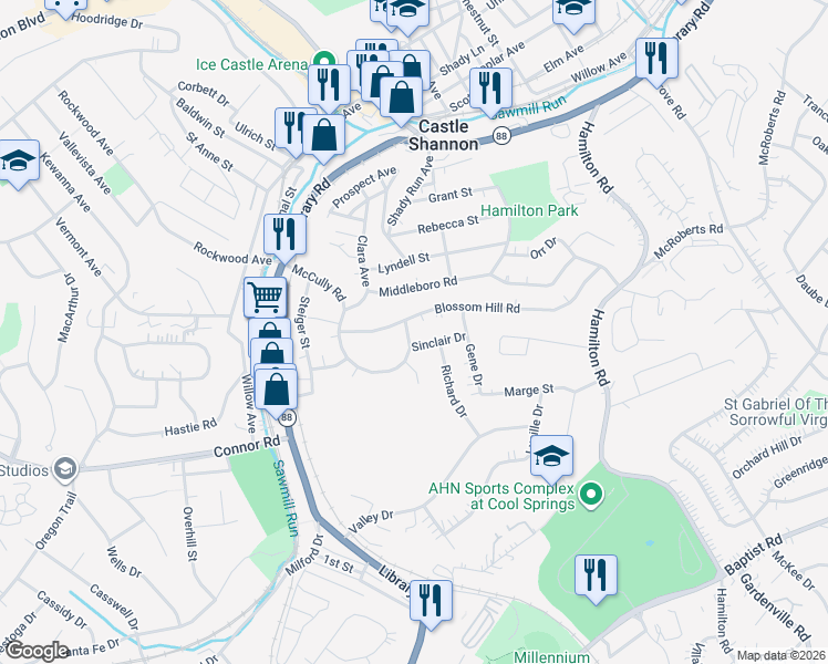 map of restaurants, bars, coffee shops, grocery stores, and more near 1802 McCully Rd in Pittsburgh