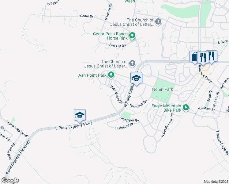 map of restaurants, bars, coffee shops, grocery stores, and more near 2894 Ruby Valley Dr in Eagle Mountain