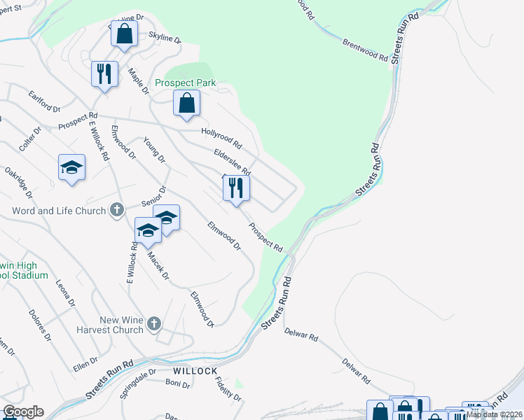 map of restaurants, bars, coffee shops, grocery stores, and more near 1718 Beryl Drive in Pittsburgh