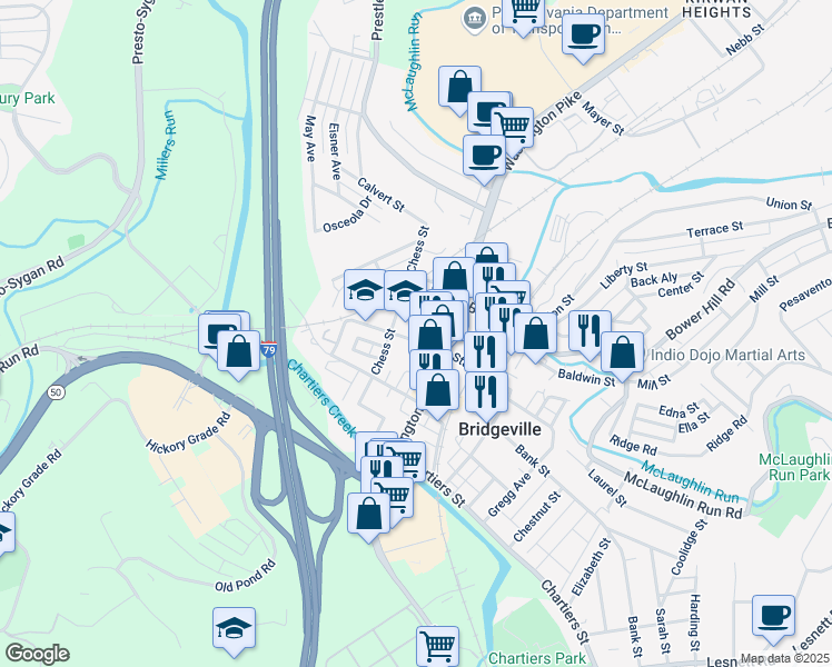 map of restaurants, bars, coffee shops, grocery stores, and more near 325 Station St in Bridgeville
