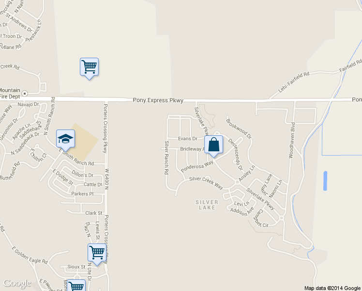 map of restaurants, bars, coffee shops, grocery stores, and more near 4543 East Bridleway Road in Eagle Mountain