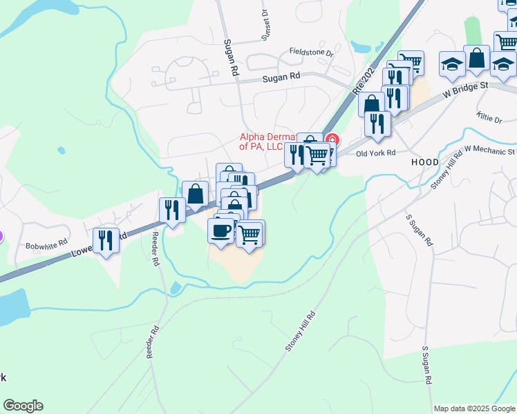 map of restaurants, bars, coffee shops, grocery stores, and more near 1-29 Market Pl in New Hope