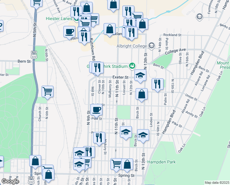 map of restaurants, bars, coffee shops, grocery stores, and more near 1032 Union Street in Reading