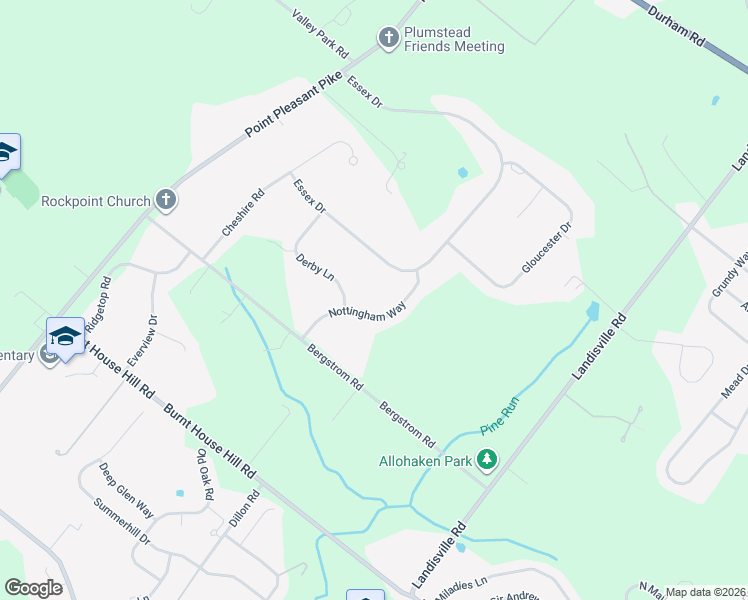 map of restaurants, bars, coffee shops, grocery stores, and more near 4735 Nottingham Way in Doylestown