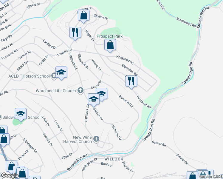 map of restaurants, bars, coffee shops, grocery stores, and more near 5048 Elmwood Drive in Pittsburgh