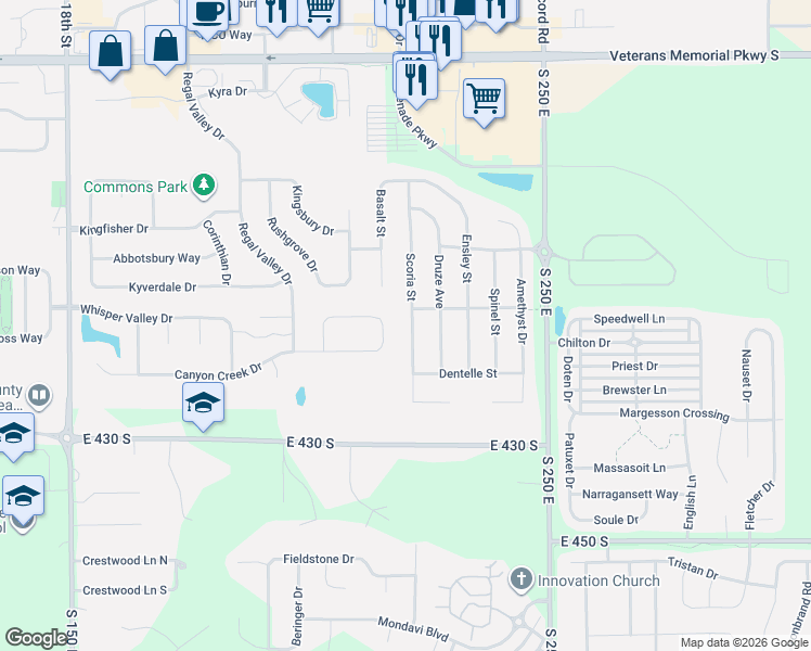 map of restaurants, bars, coffee shops, grocery stores, and more near 4042 Druze Avenue in Lafayette