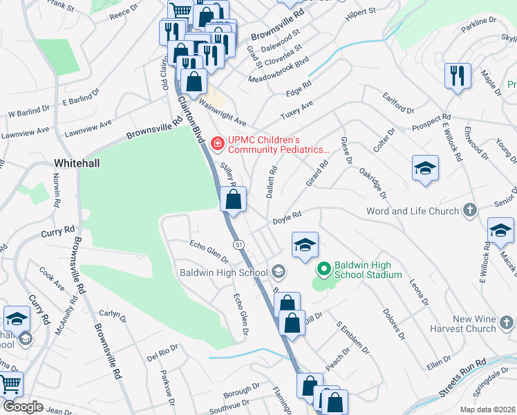 map of restaurants, bars, coffee shops, grocery stores, and more near 4514 Stilley Road in Pittsburgh